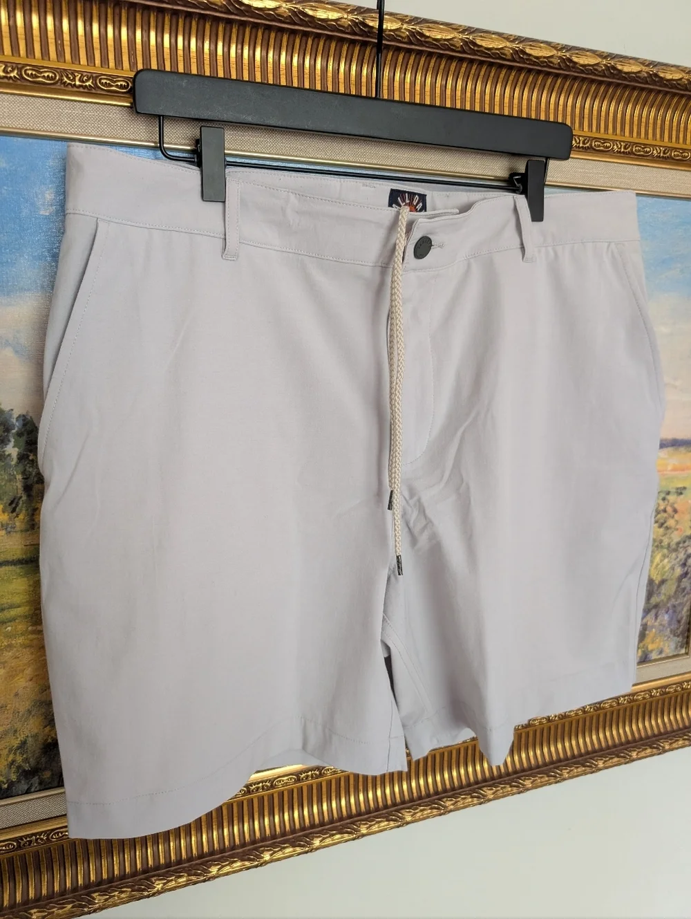 Faherty Light Gray Flat-Front Drawstring Shorts 38x7